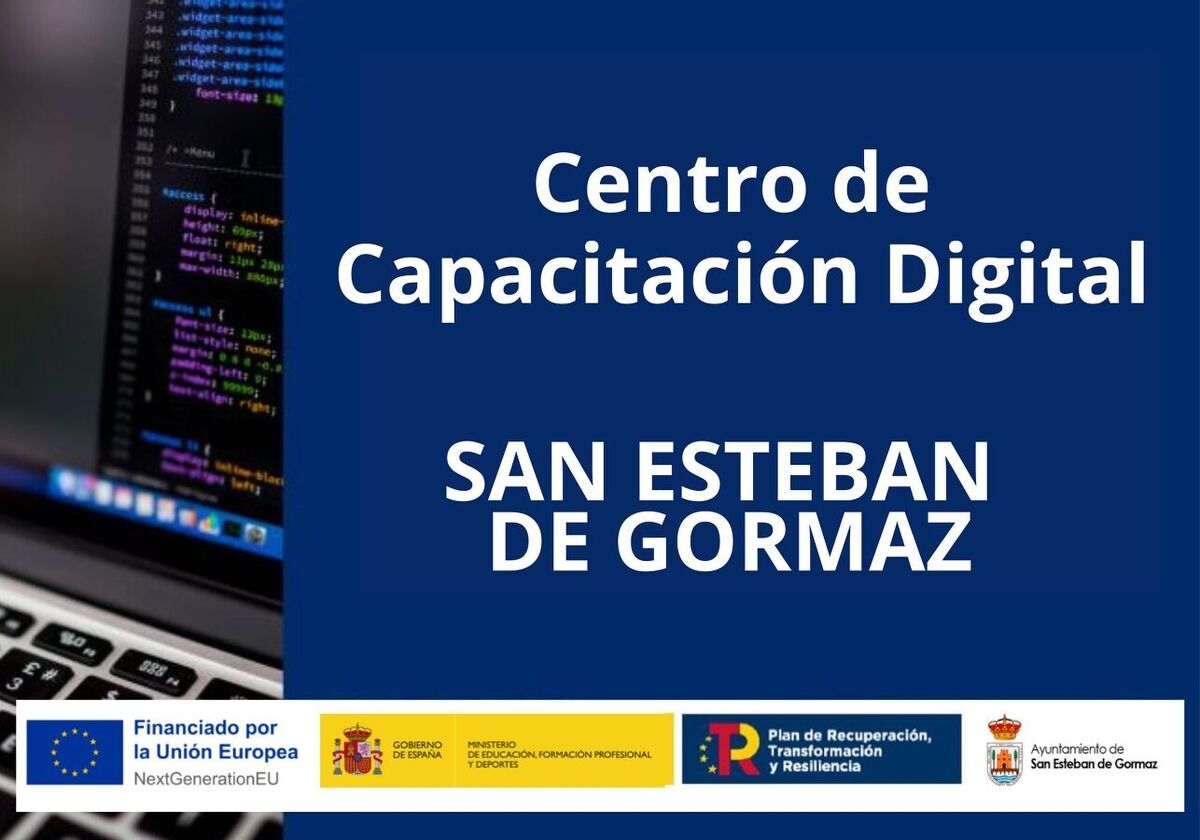 Cartel del Centro de Capacitación Digital de San Esteban de Gormaz, financiado por la Unión Europea NextGenerationEU