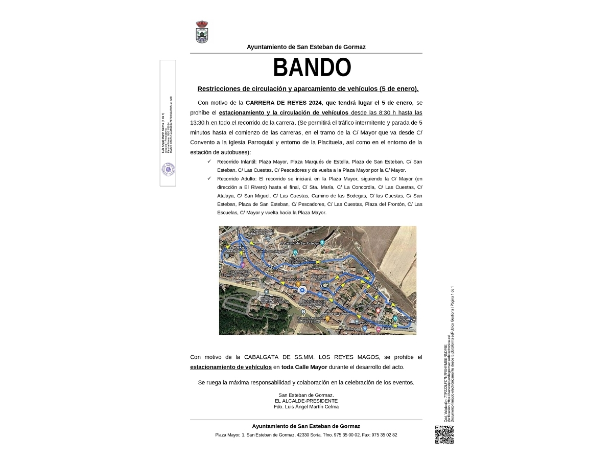 Restricciones de circulación y aparcamiento de vehículos (5 de enero).
