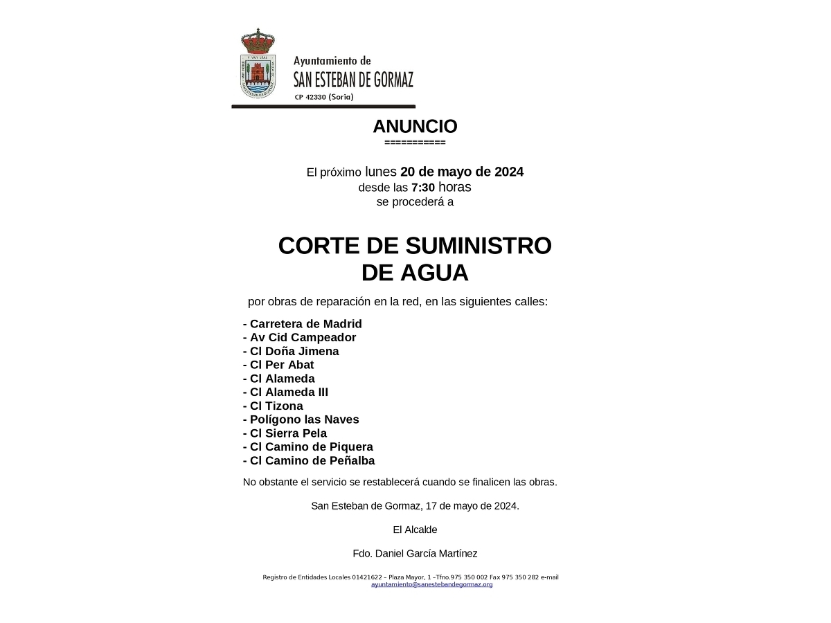 Corte de suministro de agua