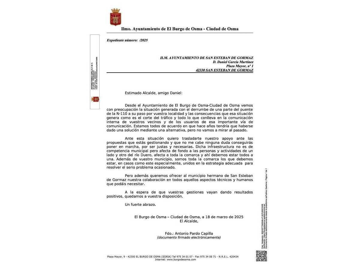 Carta de apoyo de El Burgo de Osma