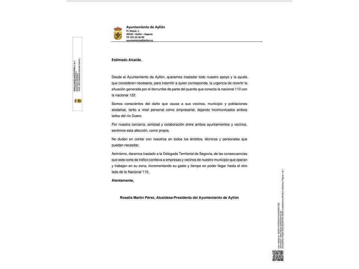 Carta de apoyo de Ayllón