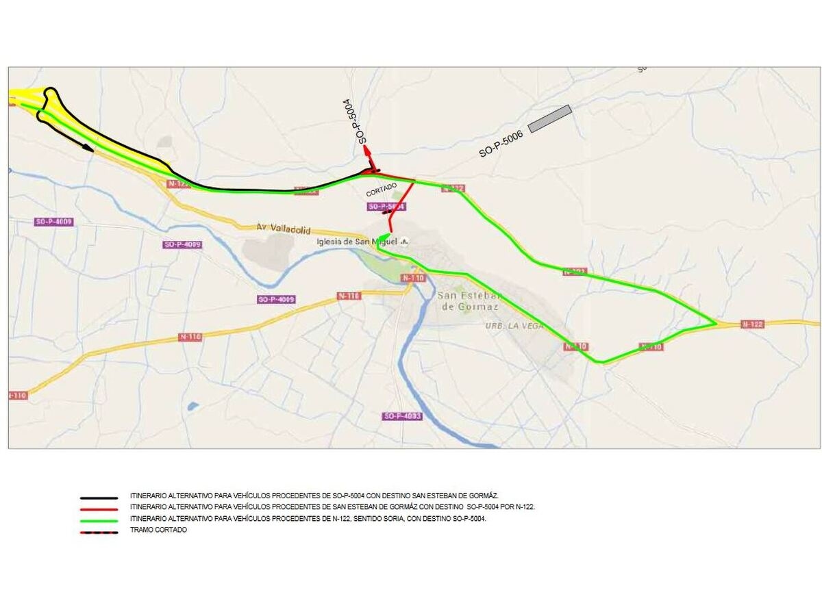 Corte de tráfico en la SO-P-5004 en San Esteban de Gormaz