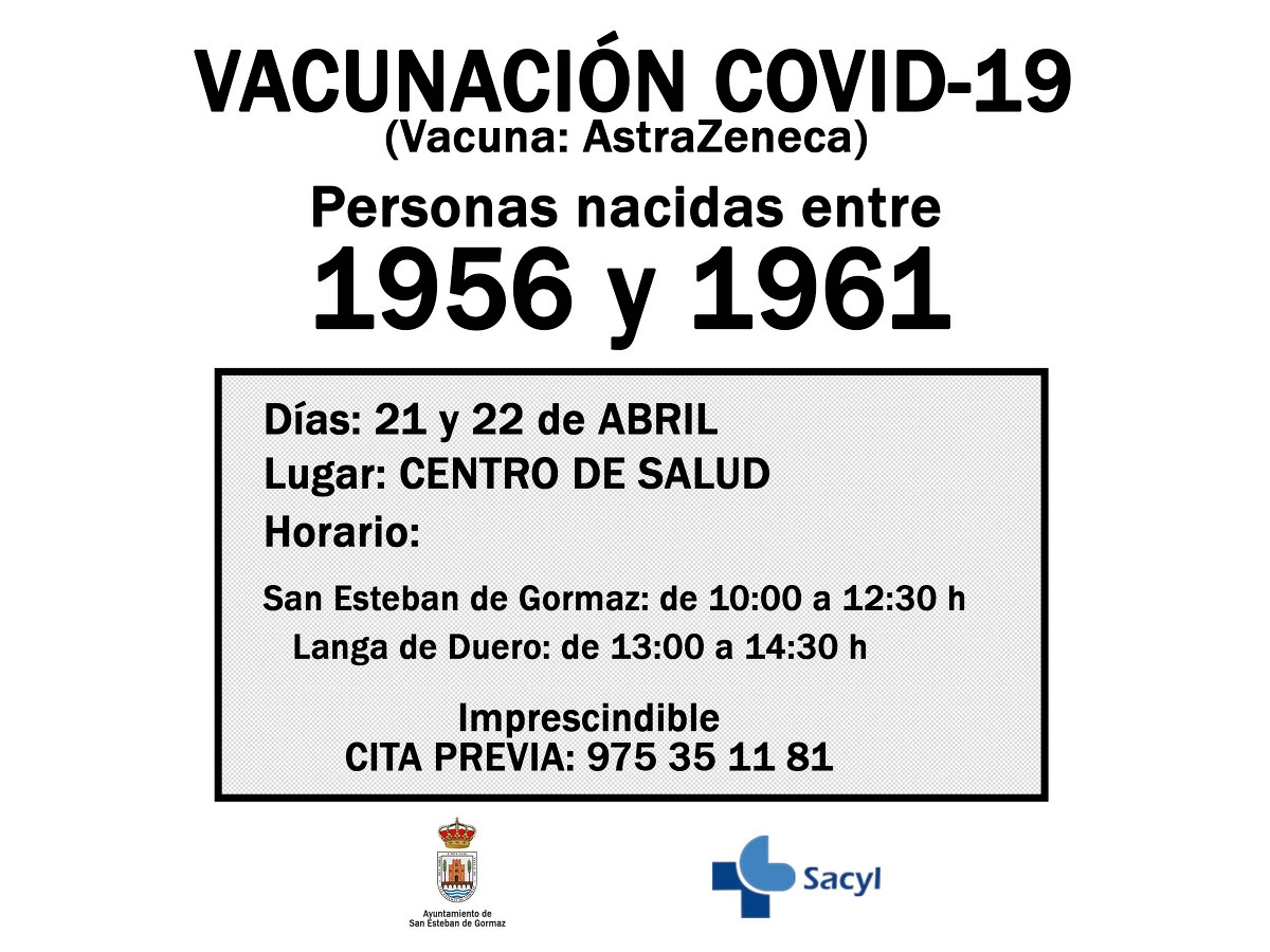 Vacunación COVID19 a nacidos entre 1956 y 1961