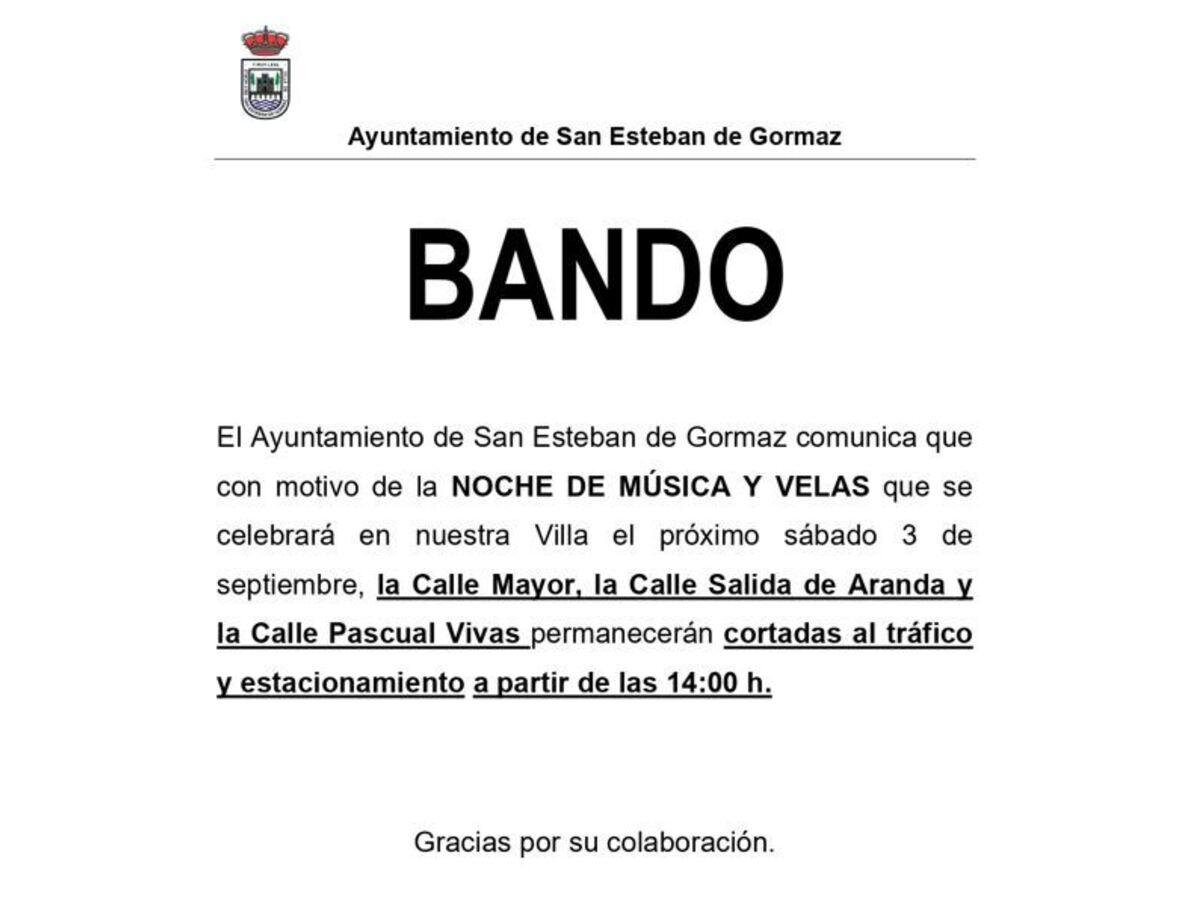 Noche de música y velas: restricciones aparcamiento